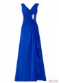Fashion V-neck A-line Long Royal Blue Prom/Party Dress With Rhinestone