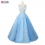 Elegant Appliques Lace Custom Made A line V Neck Long Prom Party Gown Baby Blue Formal Evening Dresses 2018