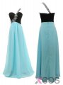 Simple Dress Classic Prom Dresses, Beading One-shoulder Long Chiffon Prom Dresses, Black Top Blue Chiffon Prom Dresses CHPD-7085