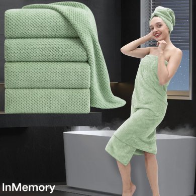 InMemory Texture Green Super Soft Highly Absorbent Extra Large Bathroom Towel Set of 4