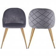 Vipride Velvet Upholstered Dining Chairs Set of 2, Mid Century Accent Chair Adjustable Metal Legs Wood Color Modern Side Chairs for Living Room, Gray